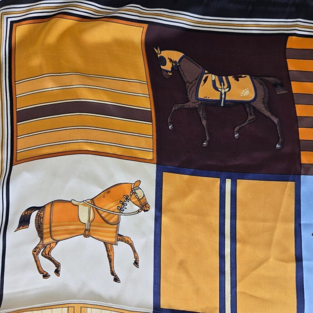 Earth Toned Square Scarf Multicolor Stripes Horses Gifts Office Travel Feminine - Picture 2 of 7